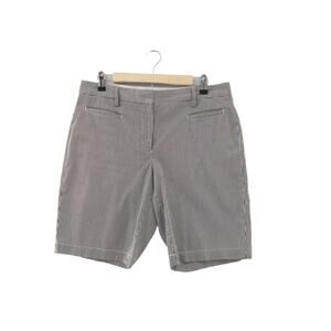 Lands End Women's Navy White Pinstripe Chino Shorts 10 Bermuda Dressy Classy